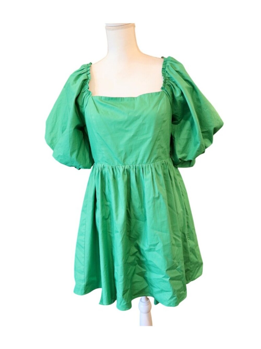 Sugarlips Green Puff Sleeve Mini Dress With Tie Back, Medium NWT